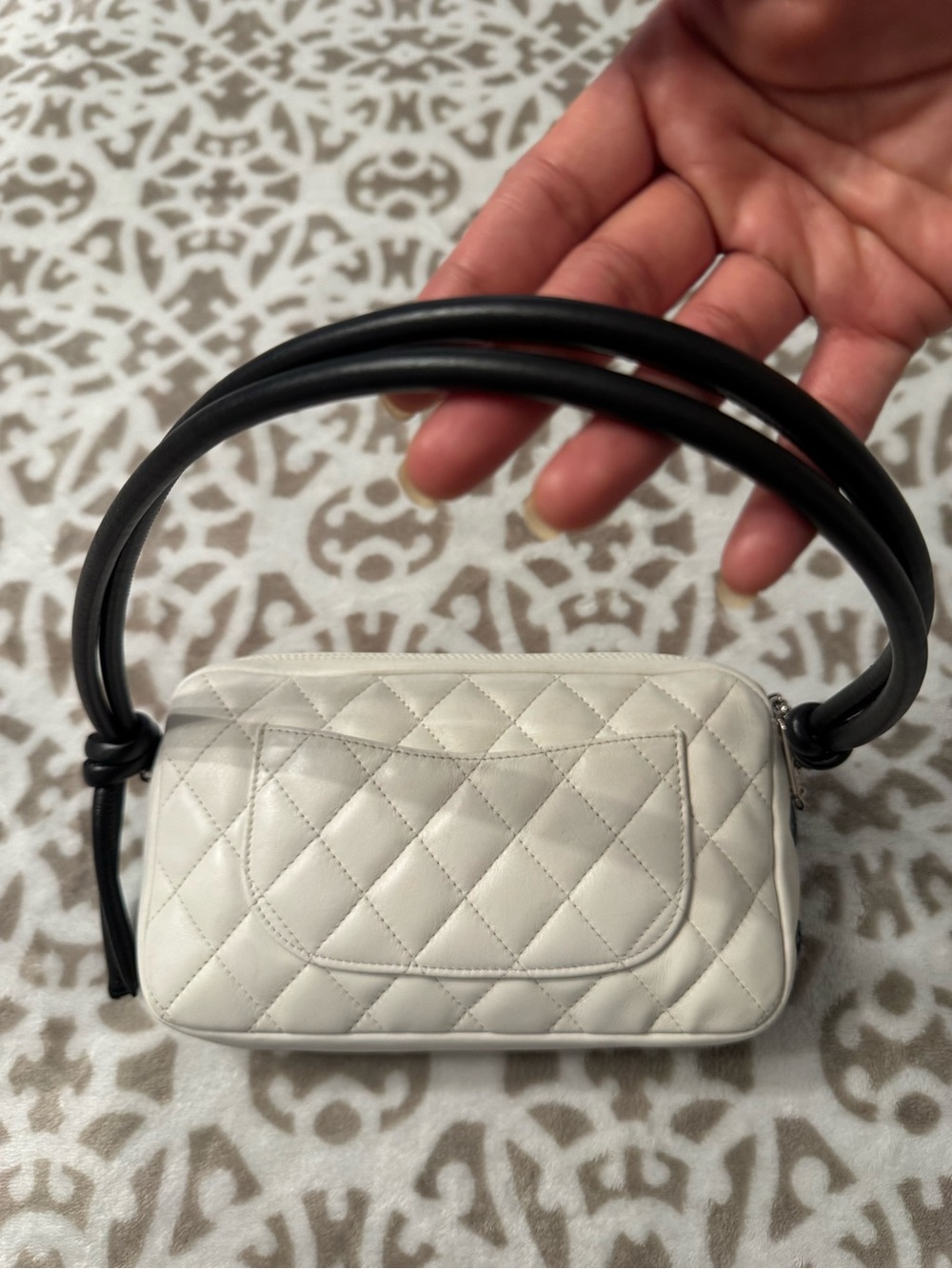 CHANEL Cambon White Quilted Small Pochette with Black Trim and CC Logo - Picture 4 of 13